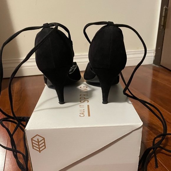 Call It Spring Black Suede Lace Up Heels - Picture 3 of 6